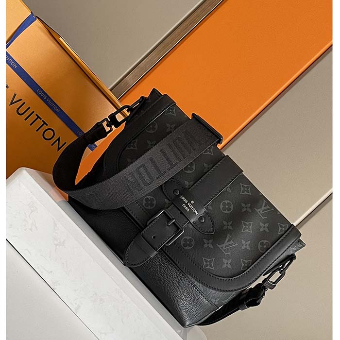 Louis Vuitton LV Unisex Saumur Messenger Monogram Eclipse Coated Canvas Black Leather Handbag