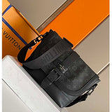 Louis Vuitton LV Unisex Saumur Messenger Monogram Eclipse Coated Canvas Black Leather Handbag