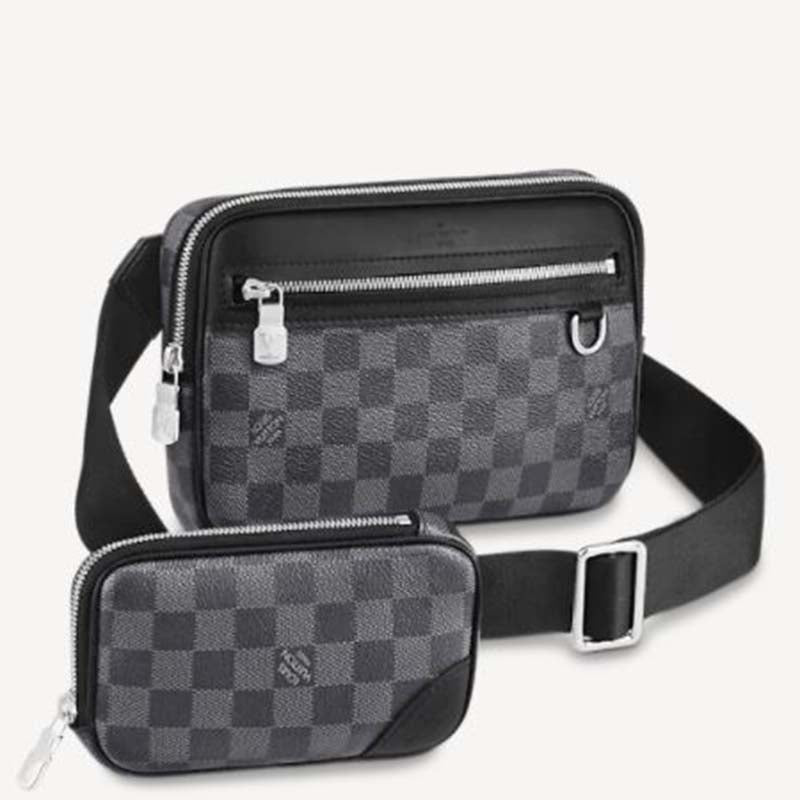 Louis Vuitton LV Unisex Scott Messenger Damier Graphite Coated Canvas Cowhide Leather Handbag