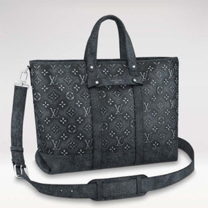 Louis Vuitton LV Unisex Tote Journey Carryall Bag Black Charcoal Cowhide Leather