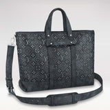 Louis Vuitton LV Unisex Tote Journey Carryall Bag Black Charcoal Cowhide Leather