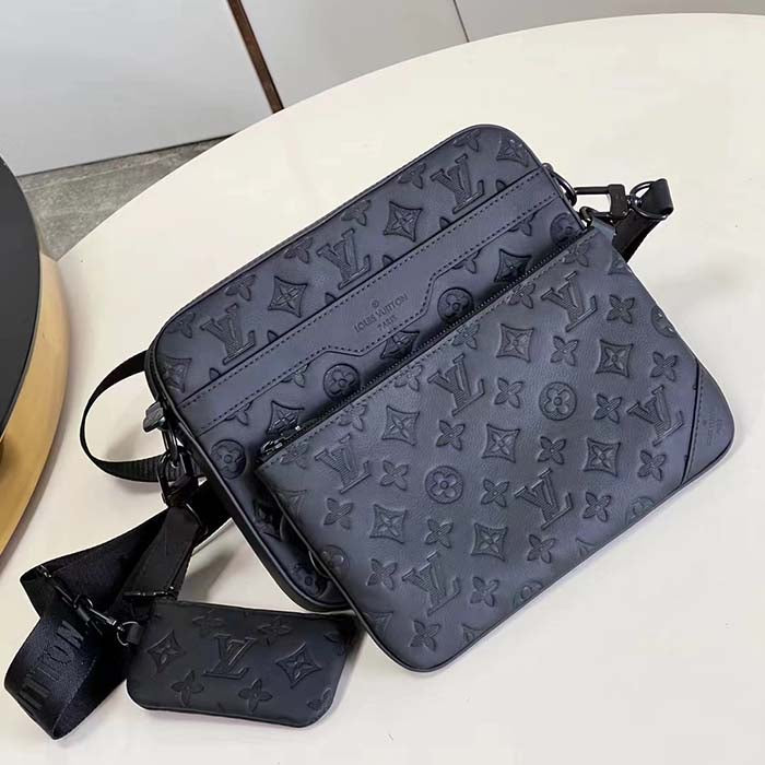 Louis Vuitton LV Unisex Trio Messenger Bag Black Calf Leather Cowhide