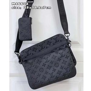 Louis Vuitton LV Unisex Trio Messenger Bag Black Calf Leather Cowhide