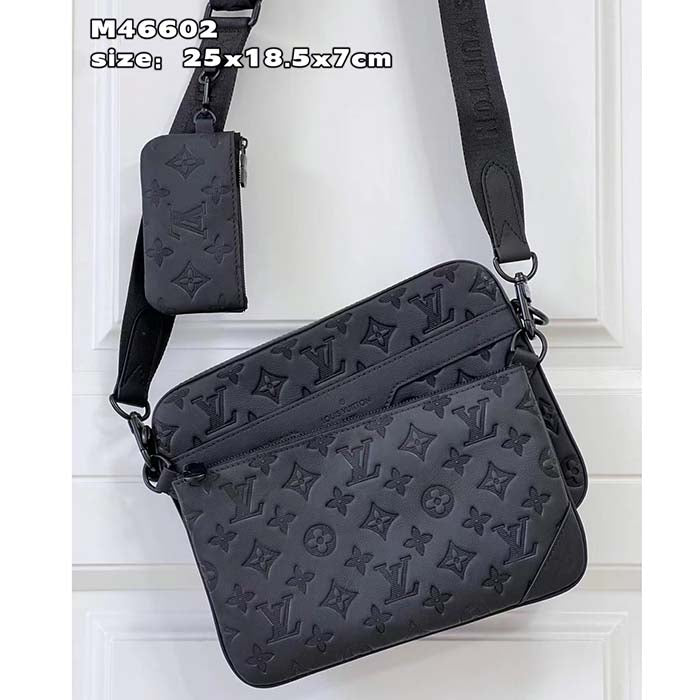Louis Vuitton LV Unisex Trio Messenger Bag Black Calf Leather Cowhide