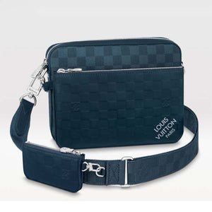 Louis Vuitton LV Unisex Trio Messenger Blue Sapphire Damier Infini Cowhide Leather Handbag