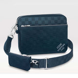 Louis Vuitton LV Unisex Trio Messenger Blue Sapphire Damier Infini Cowhide Leather Handbag