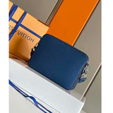 Louis Vuitton LV Unisex Trio Messenger Cobalt Blue Monogram Coated Canvas Taiga Cowhide Leather Handbag