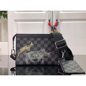Louis Vuitton LV Unisex Trio Messenger Damier Graphite Coated Canvas Cowhide Leather Handbag