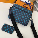 Louis Vuitton LV Unisex Trio Messenger Navy River Blue Calf Leather Textile Lining Handbag