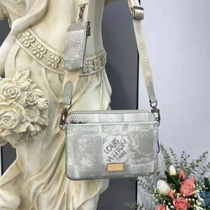 Louis Vuitton LV Unisex Trio Messenger Stone Gray Damier Salt Canvas Cowhide Leather Handbag