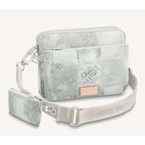Louis Vuitton LV Unisex Trio Messenger Stone Gray Damier Salt Canvas Cowhide Leather Handbag
