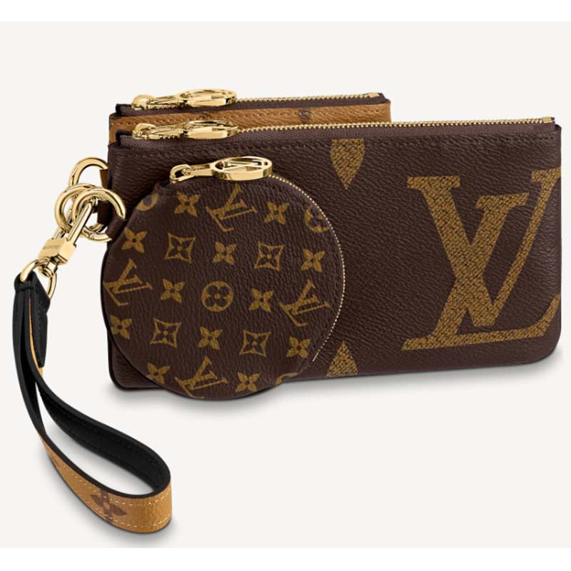 Louis Vuitton LV Unisex Trio Pouch Monogram Giant Mini Coated Canvas Cowhide Clutch