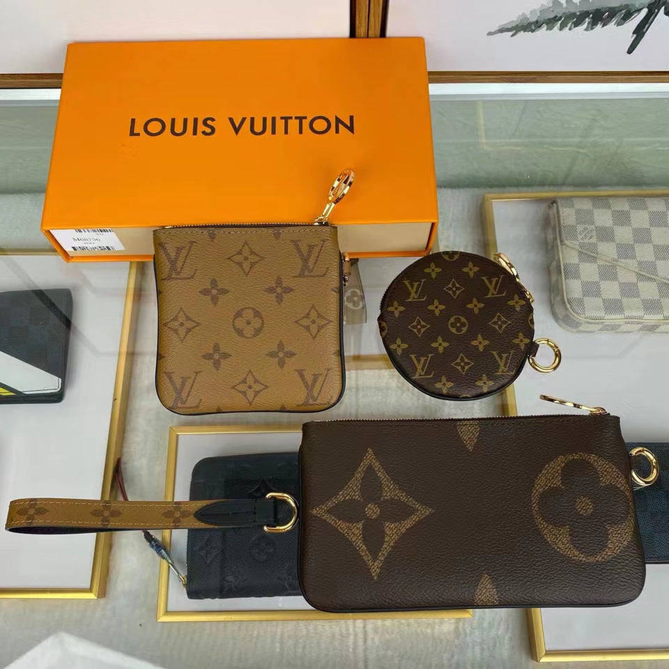 Louis Vuitton LV Unisex Trio Pouch Monogram Giant Mini Coated Canvas Cowhide Clutch
