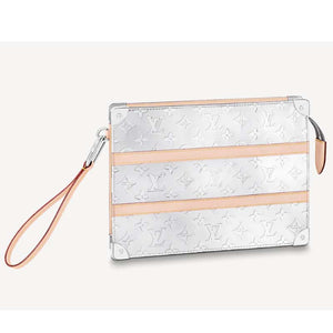 Louis Vuitton LV Unisex Trunk Pouch Silver Monogram Mirror Coated Canvas Clutch