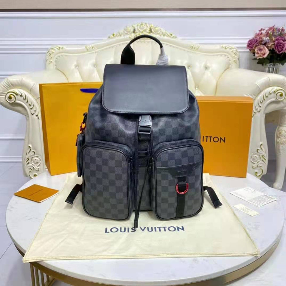 Louis Vuitton LV Unisex Utility Backpack Damier Graphite Coated Canvas Cowhide Leather