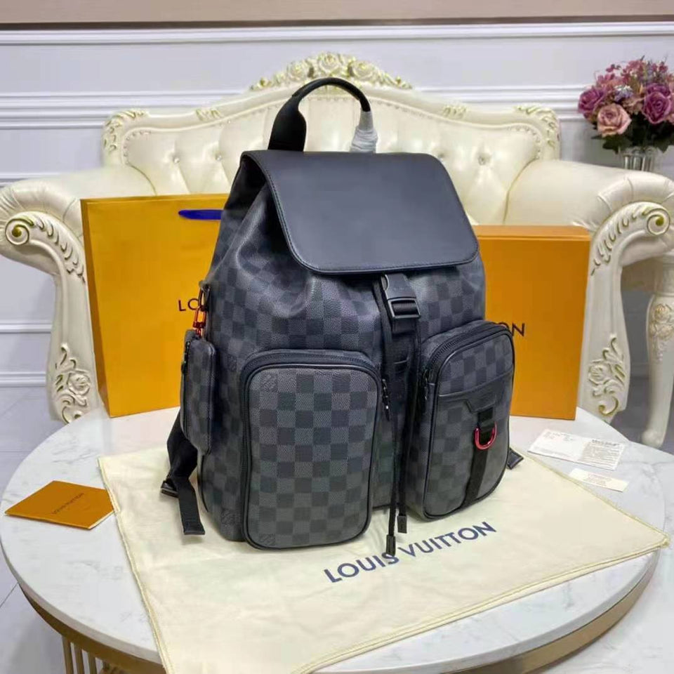 Louis Vuitton LV Unisex Utility Backpack Damier Graphite Coated Canvas Cowhide Leather