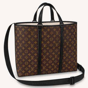 Louis Vuitton LV Unisex WeekEnd Tote GM Monogram Macassar Coated Canvas Cowhide Leather