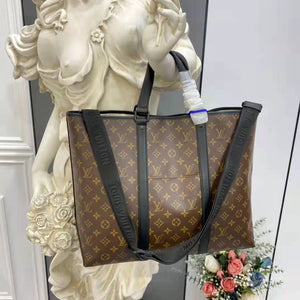 Louis Vuitton LV Unisex WeekEnd Tote GM Monogram Macassar Coated Canvas Cowhide Leather