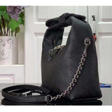 Louis Vuitton LV Unisex Why Knot MM Handbag Galet Black Perforated Mahina Calf Leather