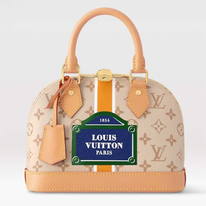 Louis Vuitton LV Women Alma BB Handbag Beige Ocher Monopaname Coated Canvas Cowhide Leather