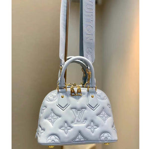 Louis Vuitton LV Women Alma BB Handbag Blue Quilted Embroidered Smooth Calf
