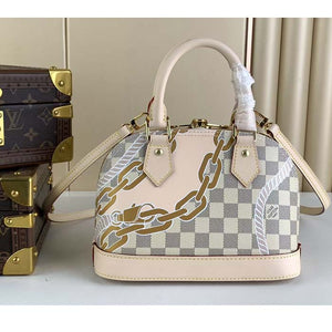 Louis Vuitton LV Women Alma BB Handbag Damier Azur Coated Canvas Cowhide Leather