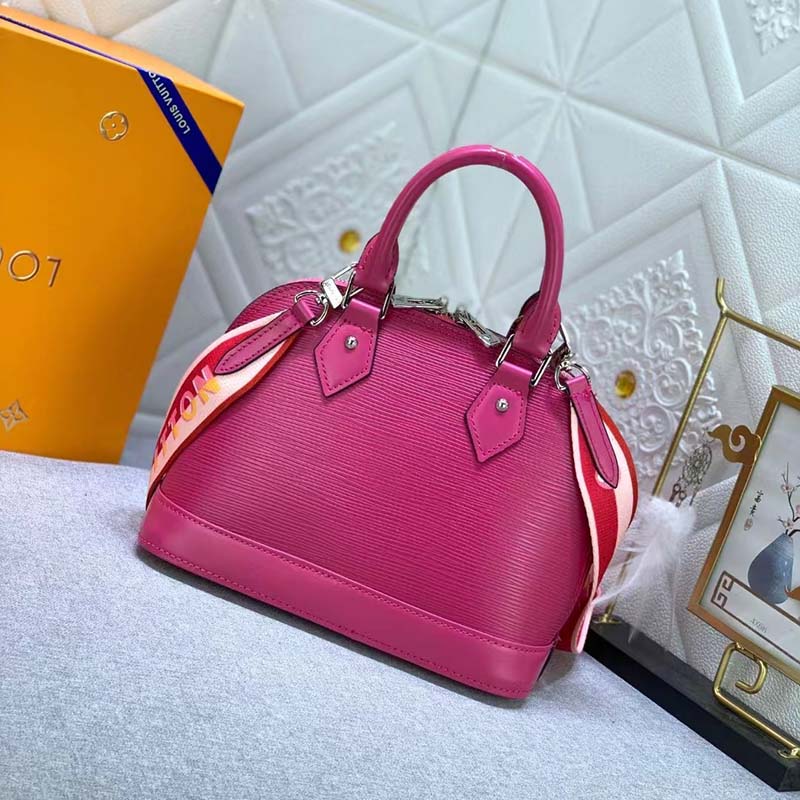 Louis Vuitton LV Women Alma BB Handbag Guimauve Purple Epi Grained Cowhide Leather