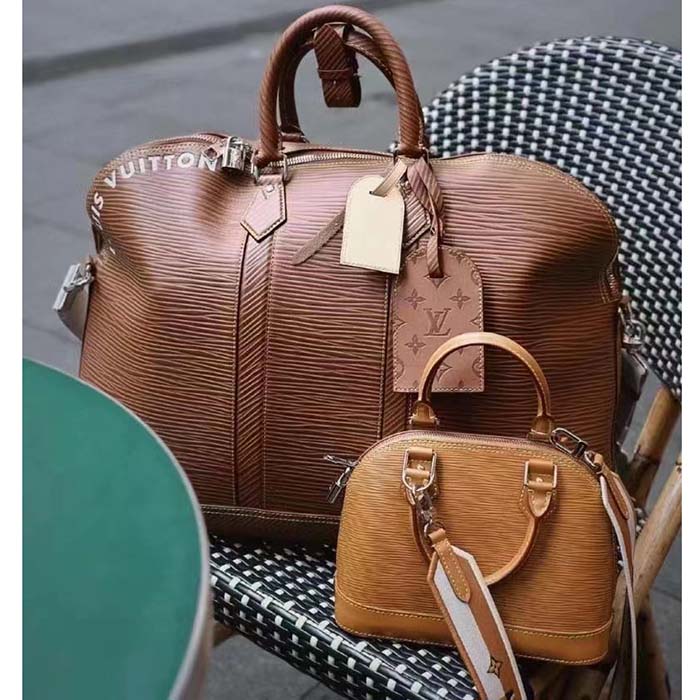 Louis Vuitton LV Unisex Alma Travel GM Cognac Calf Leather Double Zip Closure Handbag