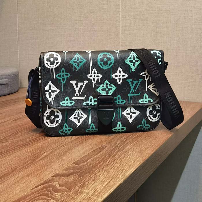 Louis Vuitton LV Women Archy Messenger MM Bag Graffiti Green Monogram Coated Canvas