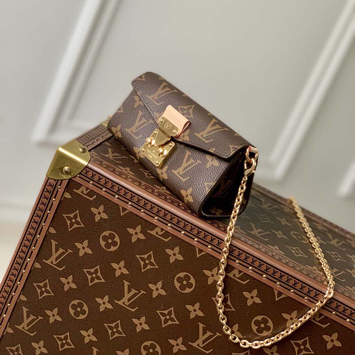 Louis Vuitton LV Women Bitsy Pouch Brown Monogram Flower Canvas Clutch