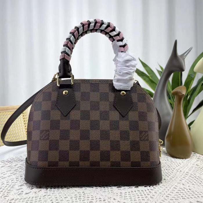 Louis Vuitton LV Women Braided Alma BB Brown Damier Ebene Coated Canvas Handbag