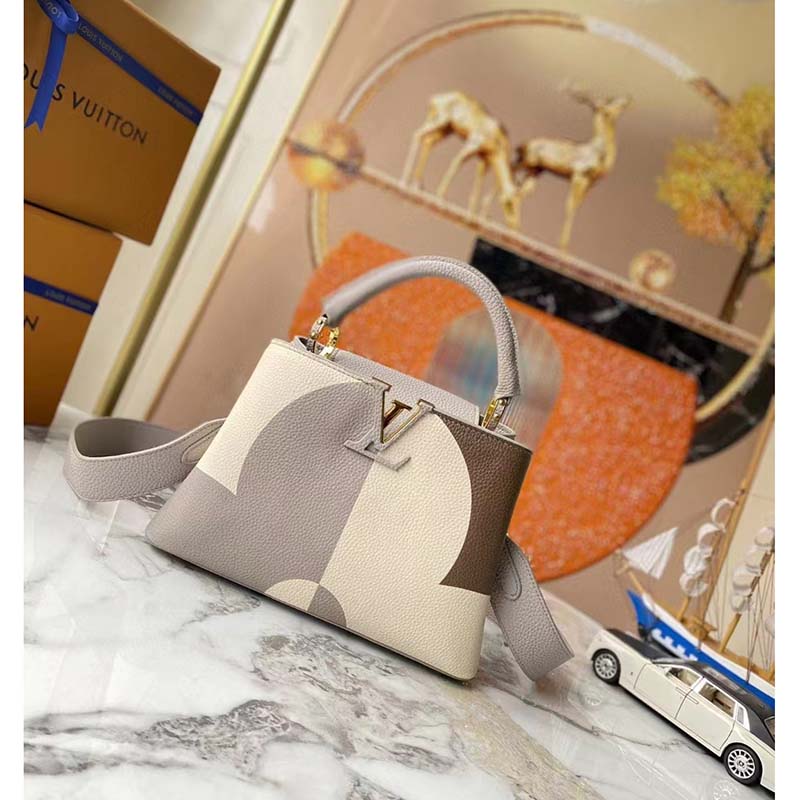 Louis Vuitton LV Women Capucines BB Gray Crème Taurillon Cowhide Leather Handbag