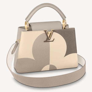 Louis Vuitton LV Women Capucines BB Gray Crème Taurillon Cowhide Leather Handbag