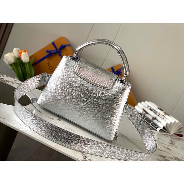 Louis Vuitton LV Women Capucines BB Handbag Etain Metallic Gray Taurillon Leather