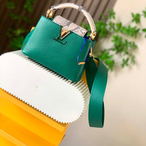 Louis Vuitton LV Women Capucines Mini Handbag Emeraude Green Taurillon Leather Python Skin