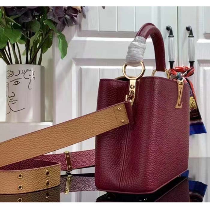 Louis Vuitton LV Women Capucines BB Handbag Griotte Red Arizona Taurillon Cowhide Leather