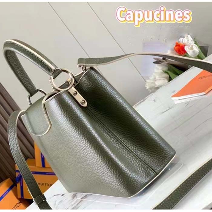 Louis Vuitton LV Women Capucines BB Handbag Kaki Dark Green Taurillon Cowhide Leather