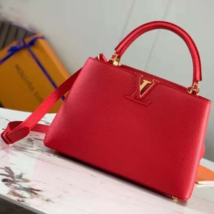 Louis Vuitton LV Women Capucines BB Handbag Scarlet Red Taurillon Cowhide Leather