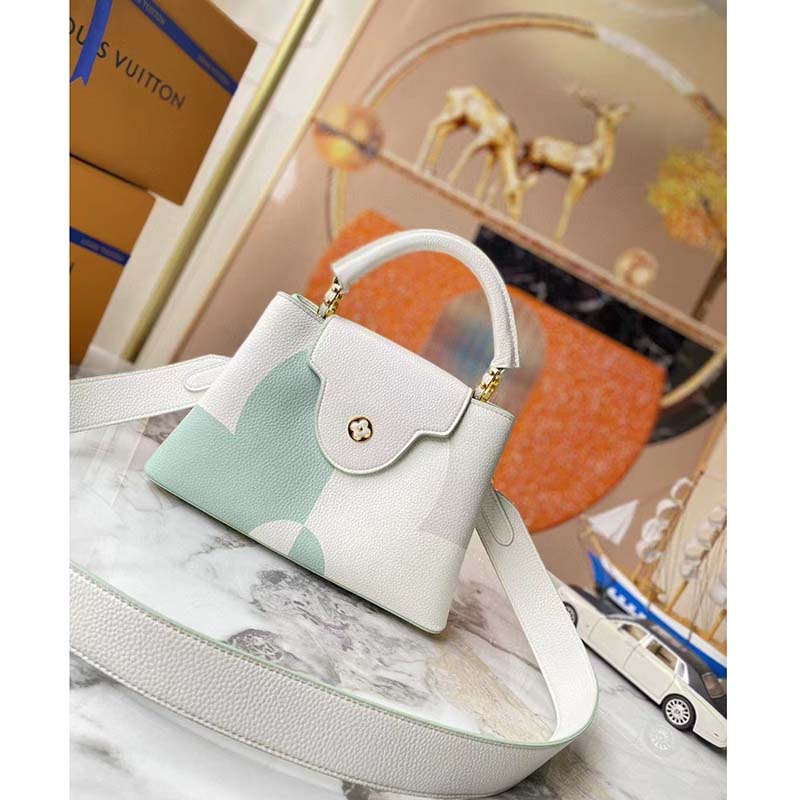Louis Vuitton LV Women Capucines BB Jade White Taurillon Cowhide Leather Handbag