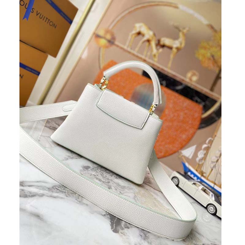 Louis Vuitton LV Women Capucines BB Jade White Taurillon Cowhide Leather Handbag