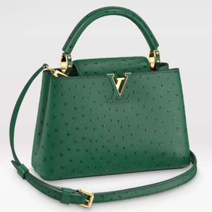 Louis Vuitton LV Women Capucines BB Menthe Mint Ostrich Leather Monogram Flower Handbag