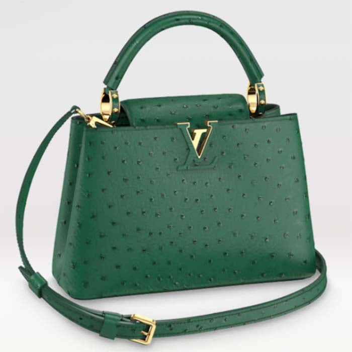 Louis Vuitton LV Women Capucines BB Menthe Mint Ostrich Leather Monogram Flower Handbag