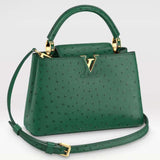 Louis Vuitton LV Women Capucines BB Menthe Mint Ostrich Leather Monogram Flower Handbag