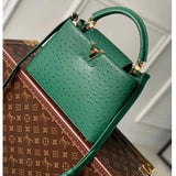 Louis Vuitton LV Women Capucines BB Menthe Mint Ostrich Leather Monogram Flower Handbag