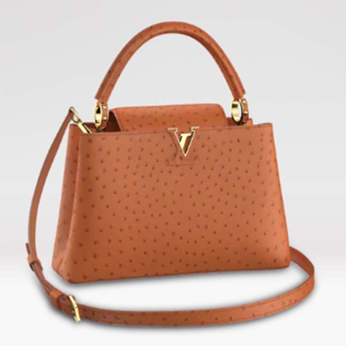 Louis Vuitton LV Women Capucines BB Orange Menthe Mint Ostrich Leather Monogram Flower Handbag