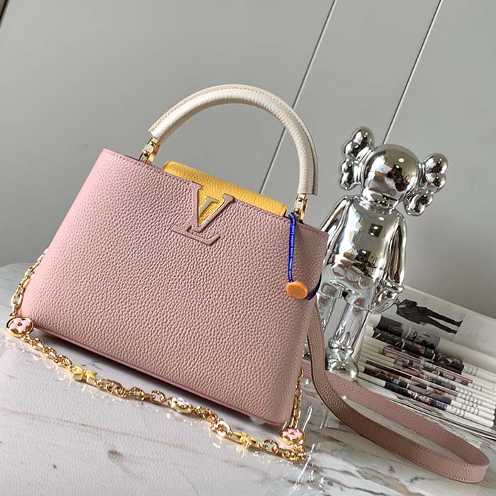 Louis Vuitton LV Women Capucines BB Powdered Beige Taurillon Leather Handbag