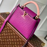 Louis Vuitton LV Women Capucines BB Purple Menthe Mint Ostrich Leather Monogram Flower Handbag