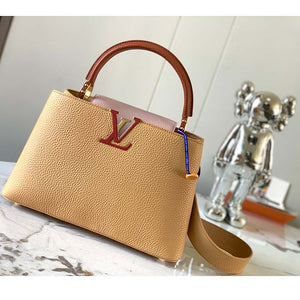 Louis Vuitton LV Women Capucines MM Handbag Beige Brown Taurillon Leather