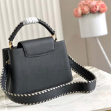 Louis Vuitton LV Women Capucines MM Handbag Black Etain Metallic Gray Taurillon Leather
