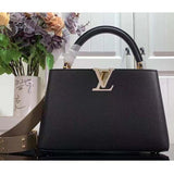 Louis Vuitton LV Women Capucines MM Handbag Black Fin Cognac Taurillon Cowhide Leather